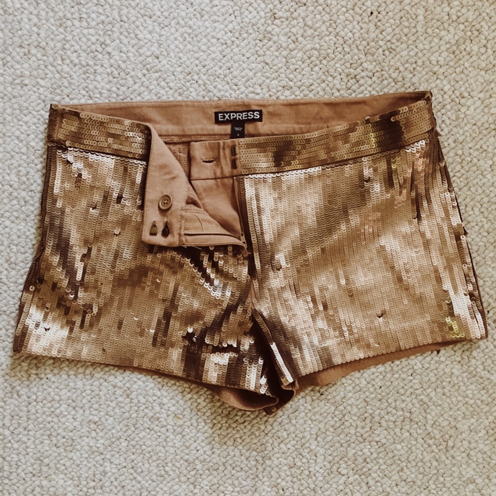EXPRESS gold sequin shorts!!